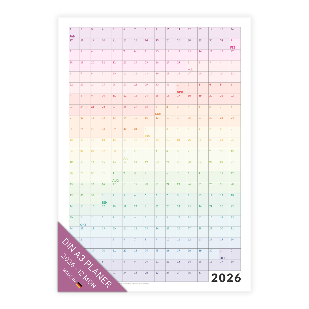 Fortlaufender Jahresplaner 2026 - Bunt