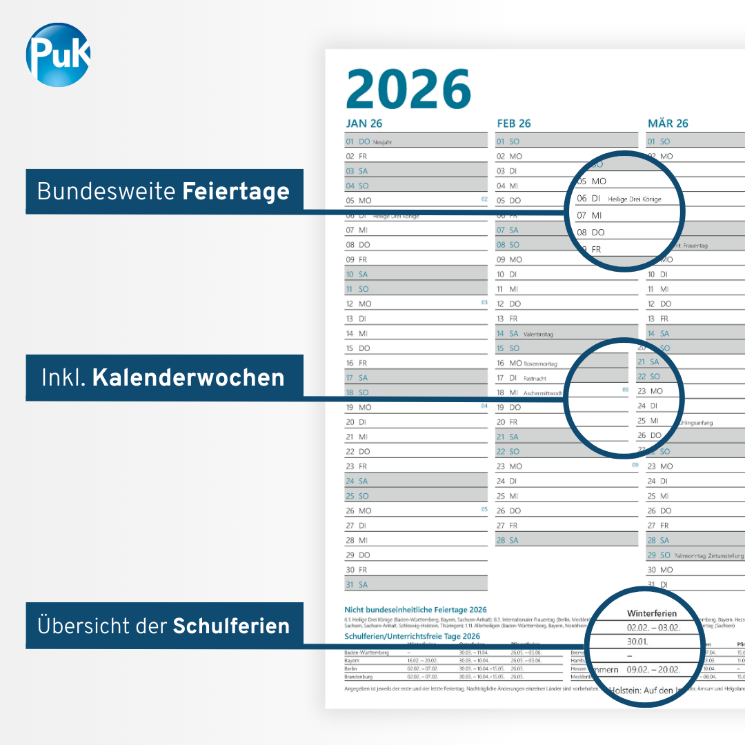 Jahresplaner 2026 DIN A3 - 12 Monate