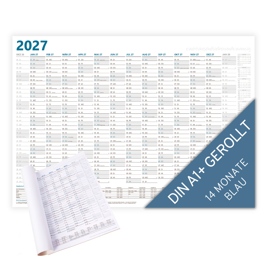 XL Wandkalender 2027 DIN A1+ - 14 Monate gerollt