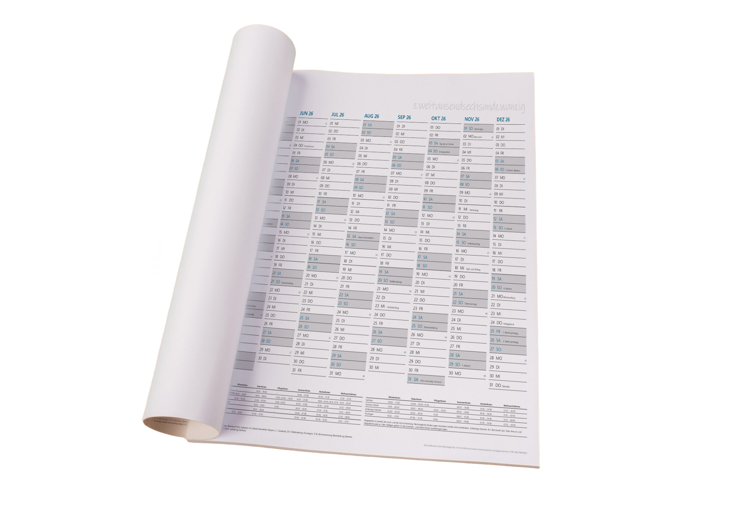 XL Wandkalender 2026 DIN A1 - 12 Monate gerollt