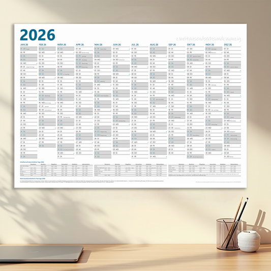 XL Wandkalender 2026 DIN A1 - 12 Monate gefalzt