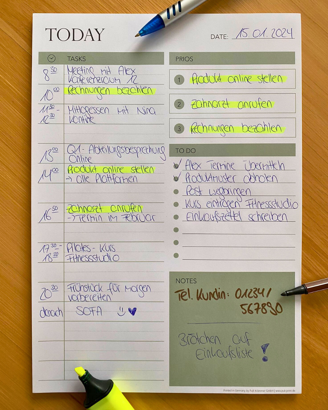 Tagesplaner Block "TODAY"