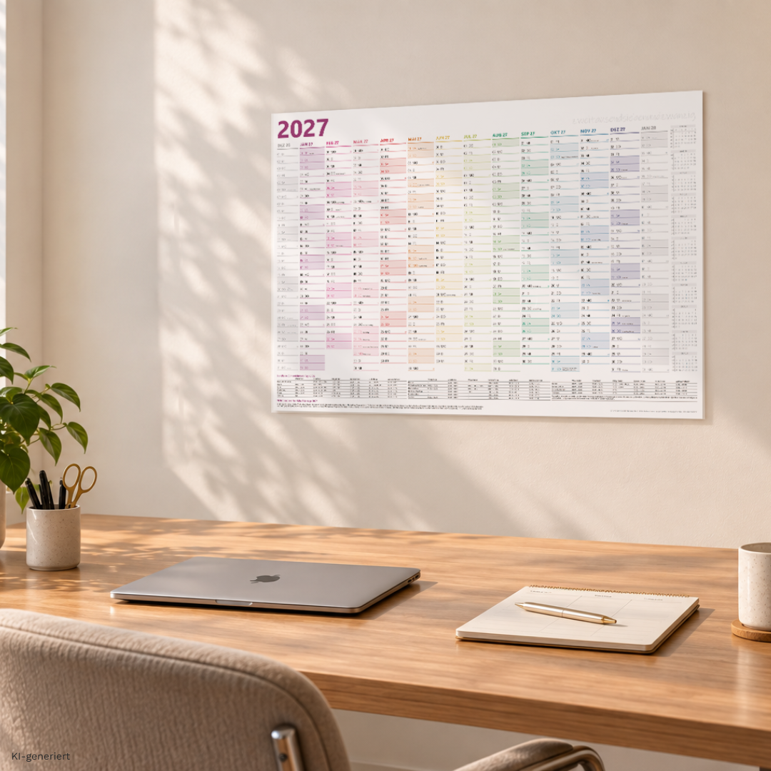XXL Wandkalender 2027 Bunt - DIN A1+ - 14 Monate gerollt