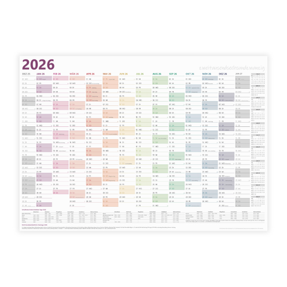 XXL Wandkalender 2026 Bunt - 89x63 cm - 14 Monate gefalzt
