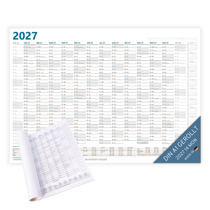 XL Wandkalender 2027 DIN A1+ - 14 Monate gerollt