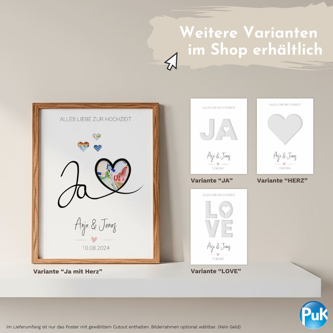 Poster "Ja mit Herz" | Geldgeschenk zur Hochzeit