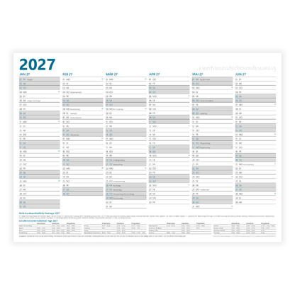 Jahresplaner 2027 DIN A3 - 12 Monate - Blau