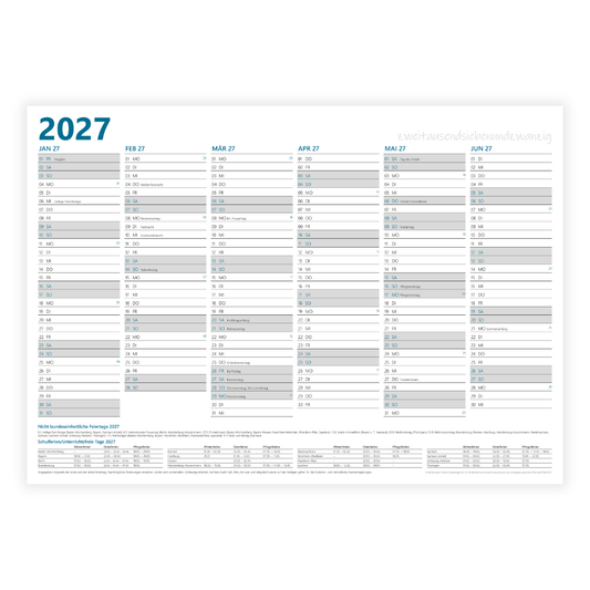Jahresplaner 2027 DIN A3 - 12 Monate - Blau
