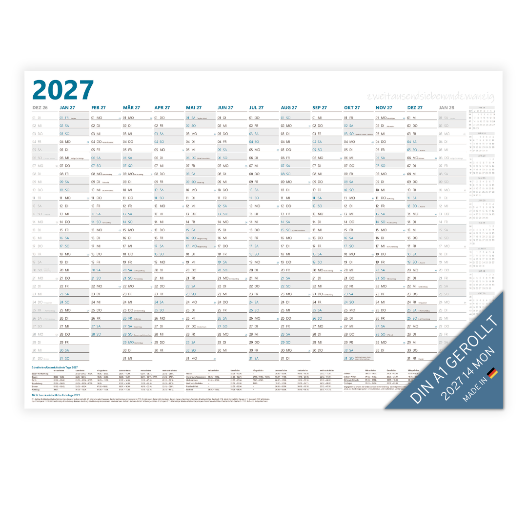 XL Wandkalender 2027 DIN A1 - 12 Monate gefalzt