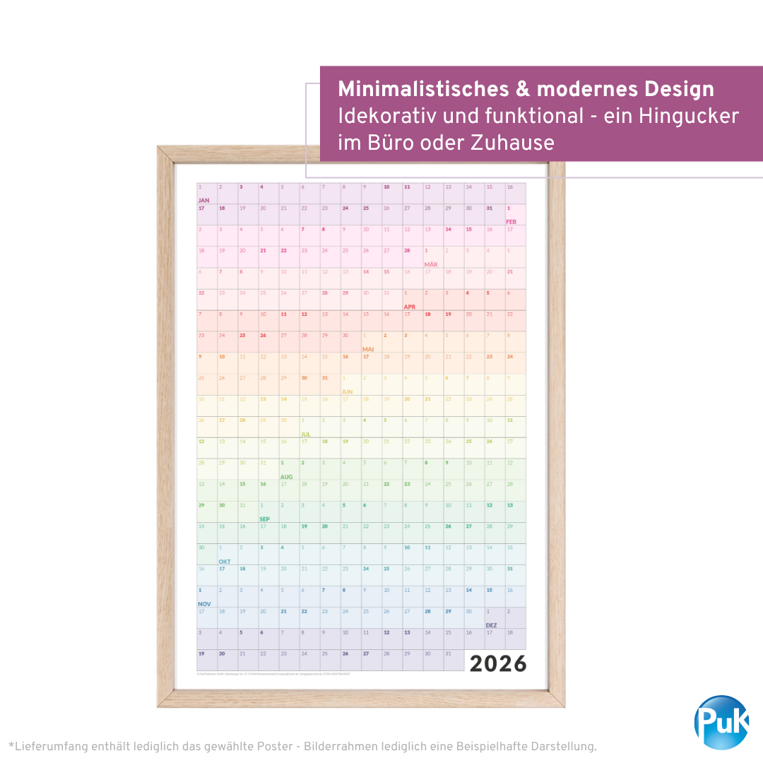 Fortlaufender Jahresplaner 2026 - Bunt