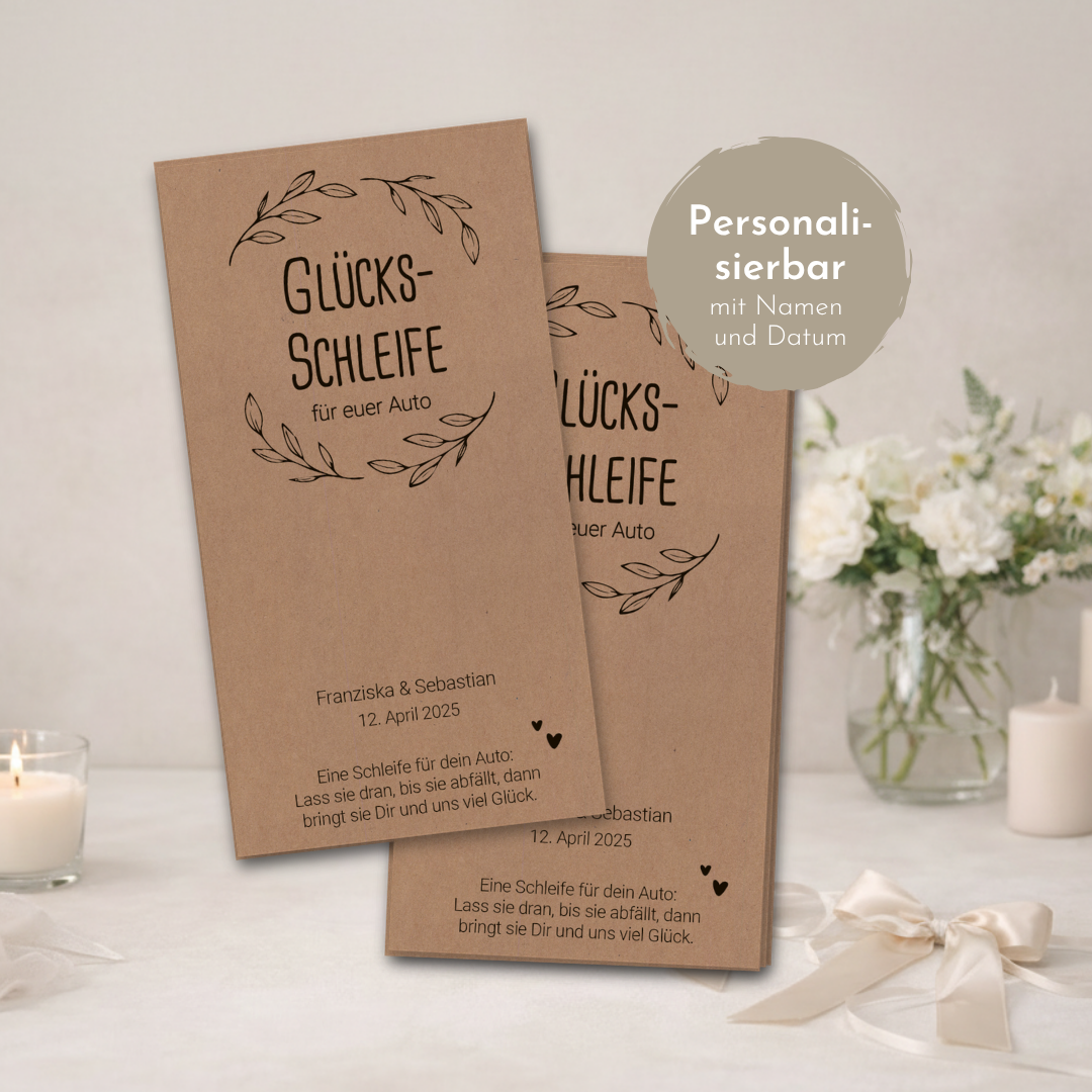 Glücksschleifen Karten Kraftpapier | personalisiert