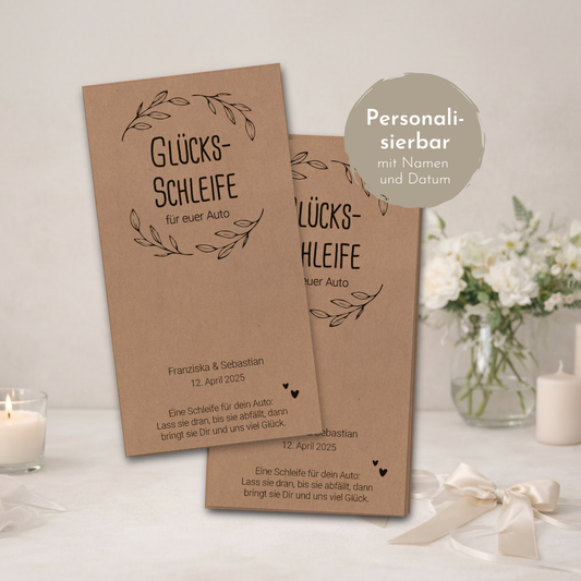 Glücksschleifen Karten Kraftpapier | personalisiert