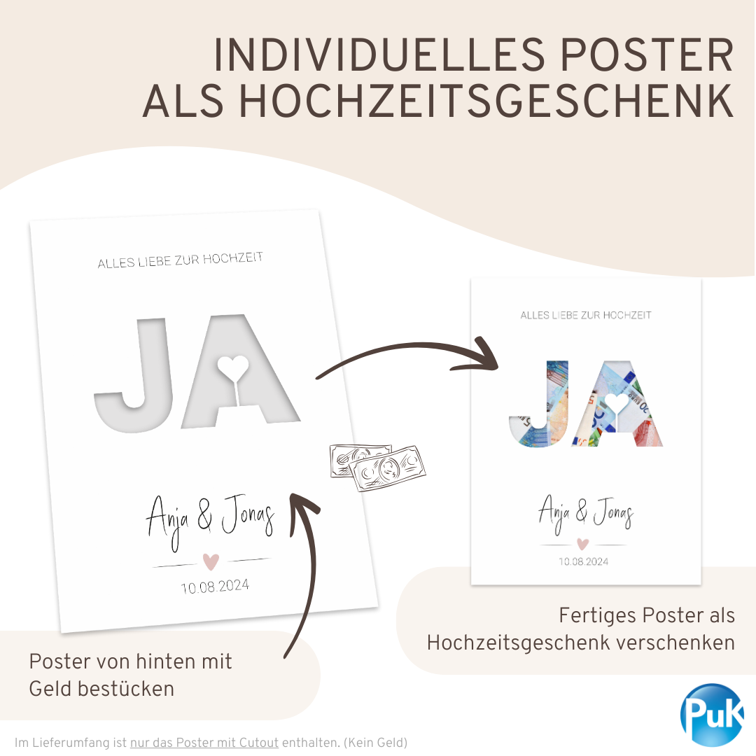 Poster "JA" | Geldgeschenk zur Hochzeit