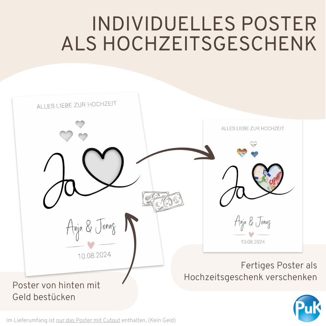 Poster "Ja mit Herz" | Geldgeschenk zur Hochzeit
