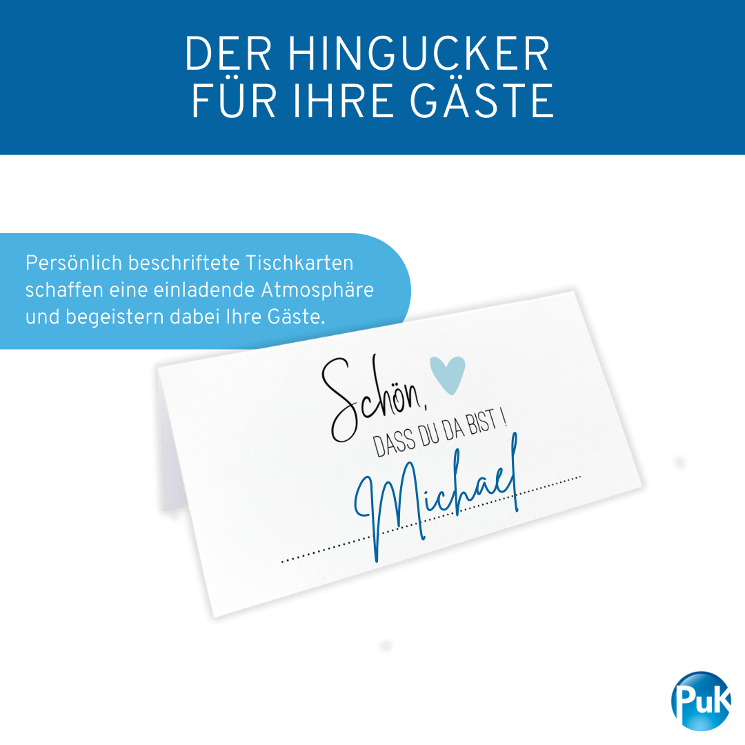 Tischkarten weiß | Design 01 | Herzfarbe wählbar