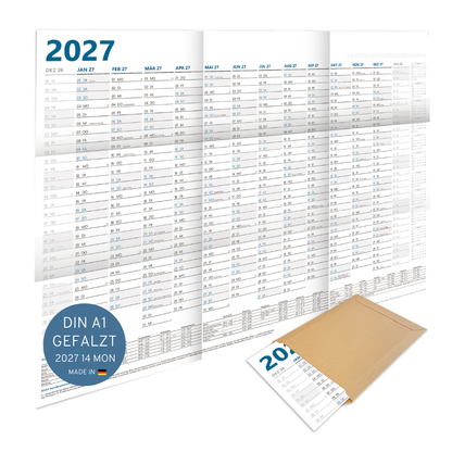 XL Wandkalender 2027 DIN A1 - 12 Monate gefalzt