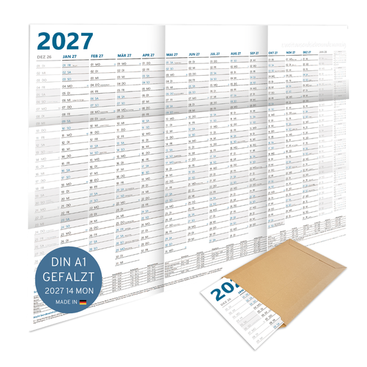XL Wandkalender 2027 DIN A1 - 12 Monate gefalzt