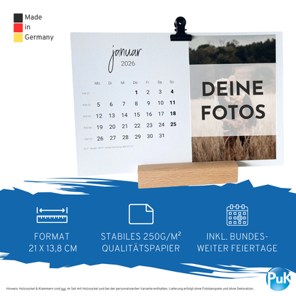 Personalisierter Fotokalender 2026 mit Holzfuß | Design 01