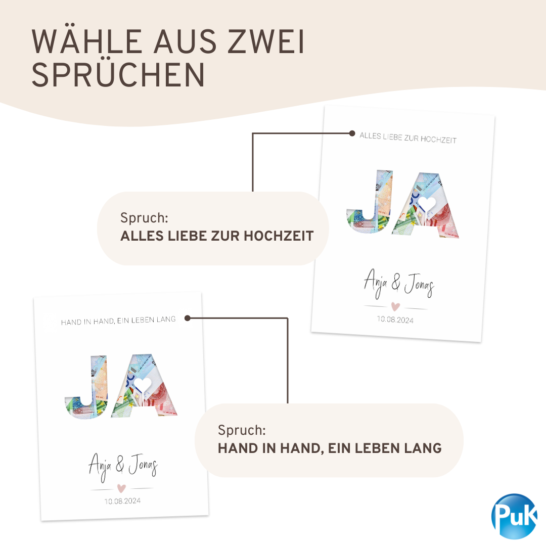 Poster "JA" | Geldgeschenk zur Hochzeit