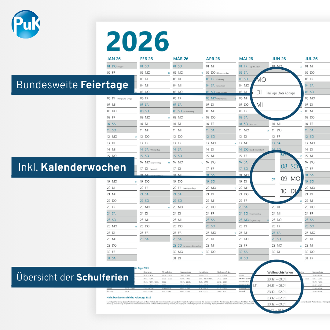 XL Wandkalender 2026 DIN A1 - 12 Monate gefalzt