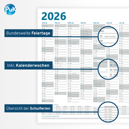 XL Wandkalender 2026 DIN A1 - 12 Monate gefalzt