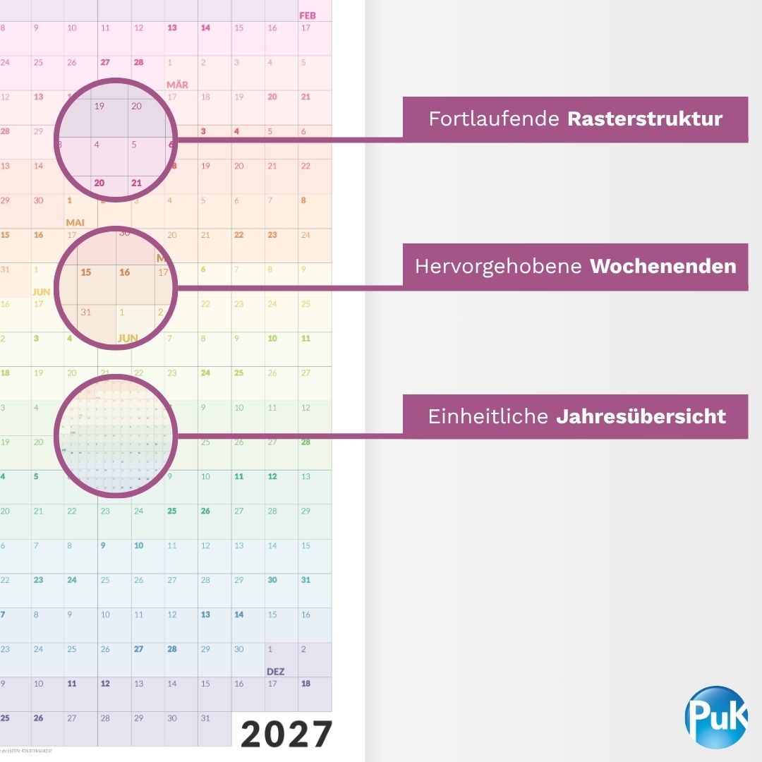 Fortlaufender Jahresplaner 2027 - Bunt