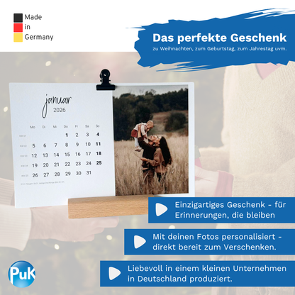 Personalisierter Fotokalender 2026 mit Holzfuß | Design 01