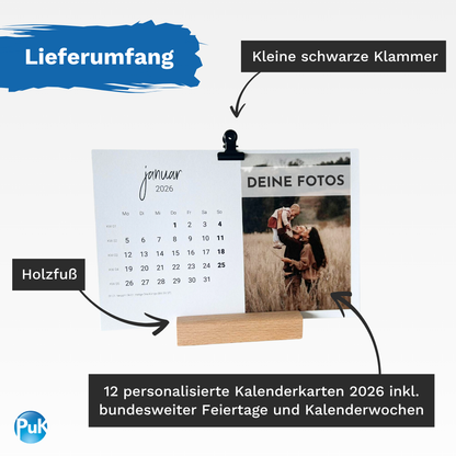 Personalisierter Fotokalender 2026 mit Holzfuß | Design 01