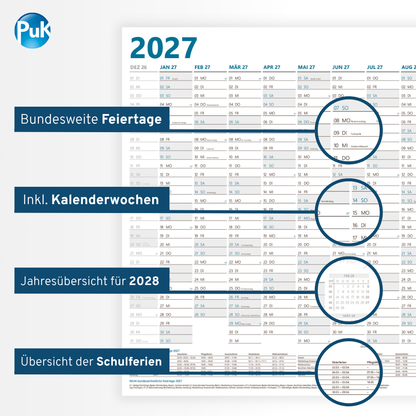 XL Wandkalender 2027 DIN A1 - 12 Monate gefalzt
