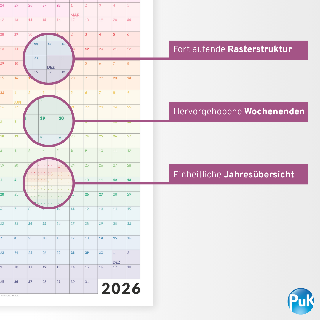Fortlaufender Jahresplaner 2026 - Bunt