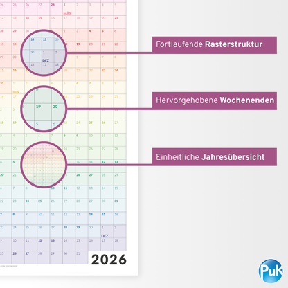 Fortlaufender Jahresplaner 2026 - Bunt