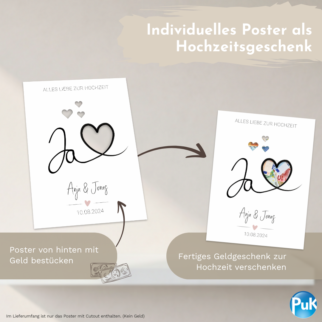 Poster "Ja mit Herz" | Geldgeschenk zur Hochzeit