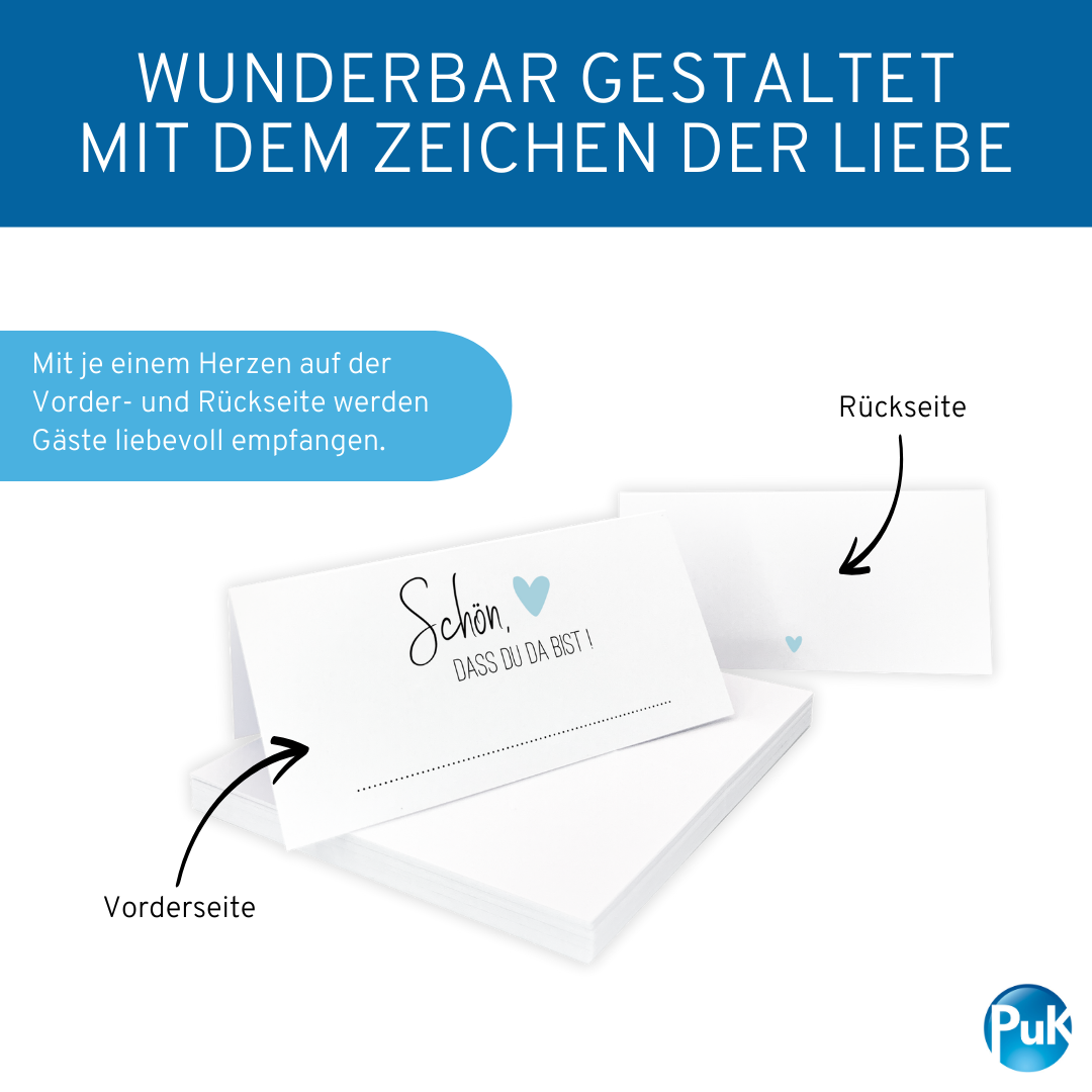 Tischkarten weiß | Design 01 | Herzfarbe wählbar