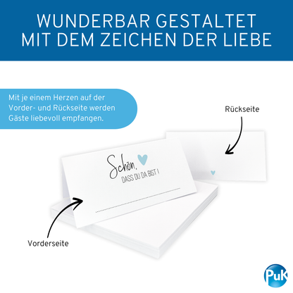 Tischkarten weiß | Design 01 | Herzfarbe wählbar