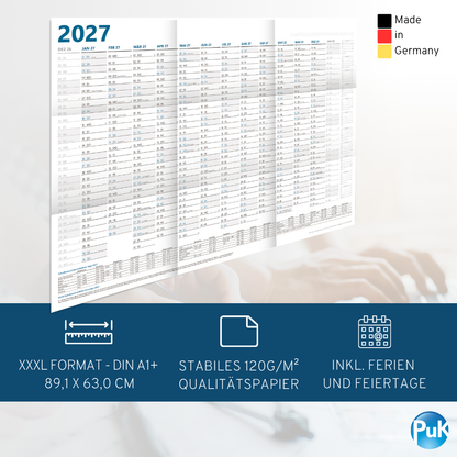 XL Wandkalender 2027 DIN A1 - 12 Monate gefalzt