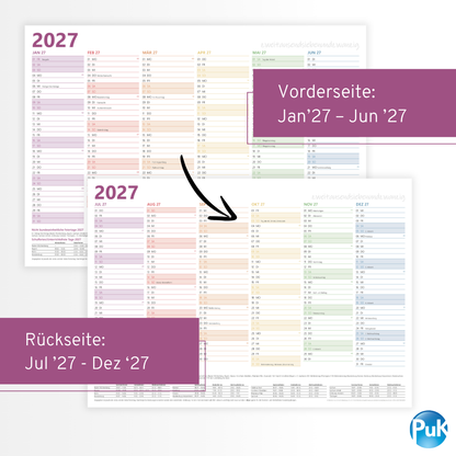 Jahresplaner 2027 DIN A3 - 12 Monate - Bunt