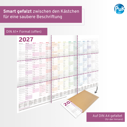XXL Wandkalender 2027 Bunt - DIN A1+ - 14 Monate gefalzt