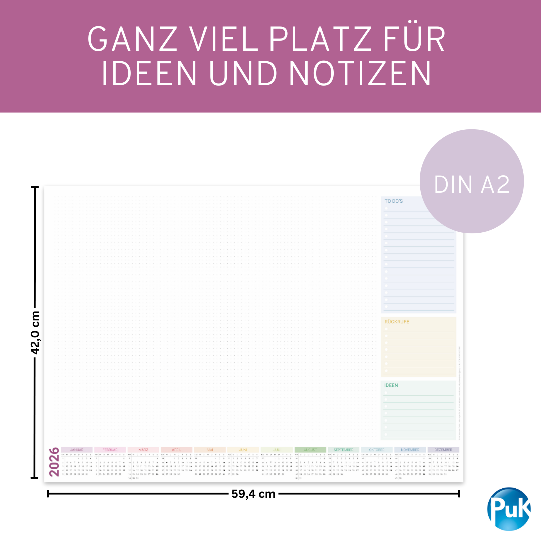Schreibtischunterlage 2026 Bunt