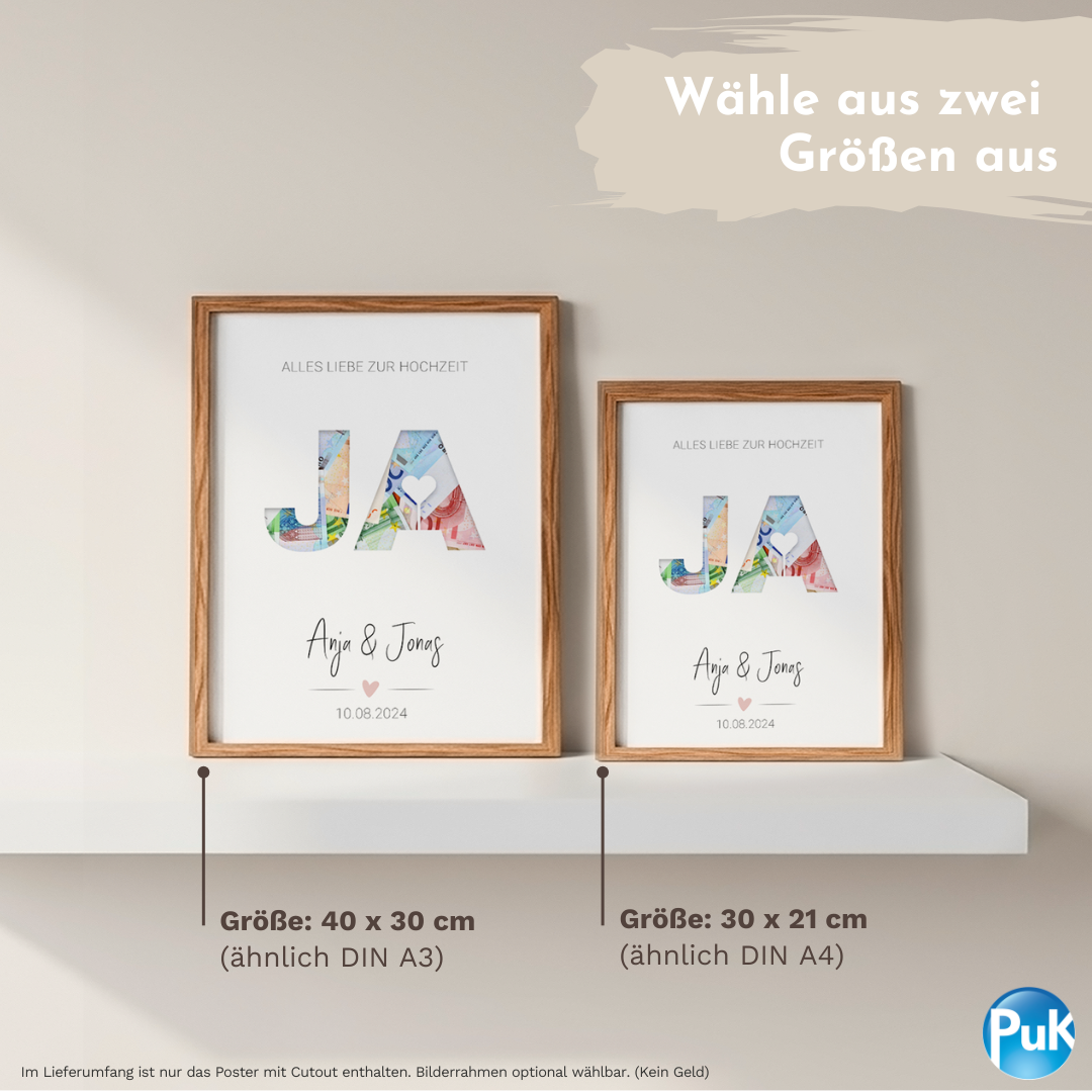 Poster "JA" | Geldgeschenk zur Hochzeit