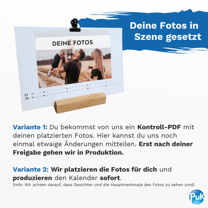 Personalisierter Fotokalender 2026 mit Holzfuß | Design 02