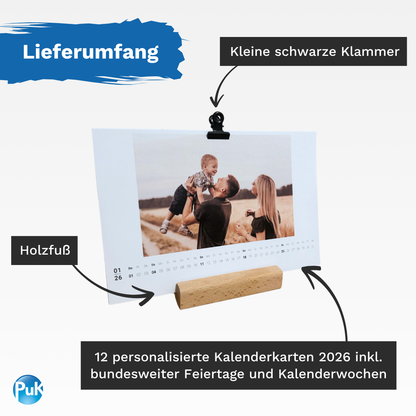 Personalisierter Fotokalender 2026 mit Holzfuß | Design 02