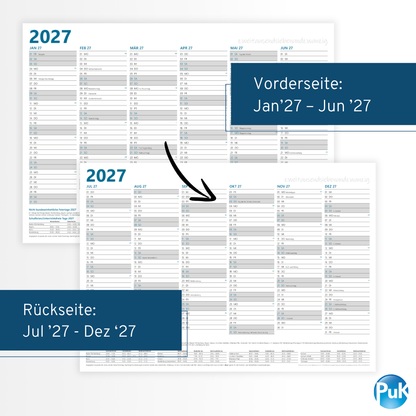 Jahresplaner 2027 DIN A3 - 12 Monate - Blau
