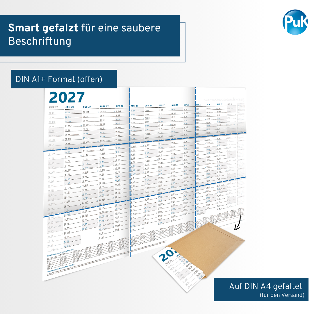 XL Wandkalender 2027 DIN A1 - 12 Monate gefalzt