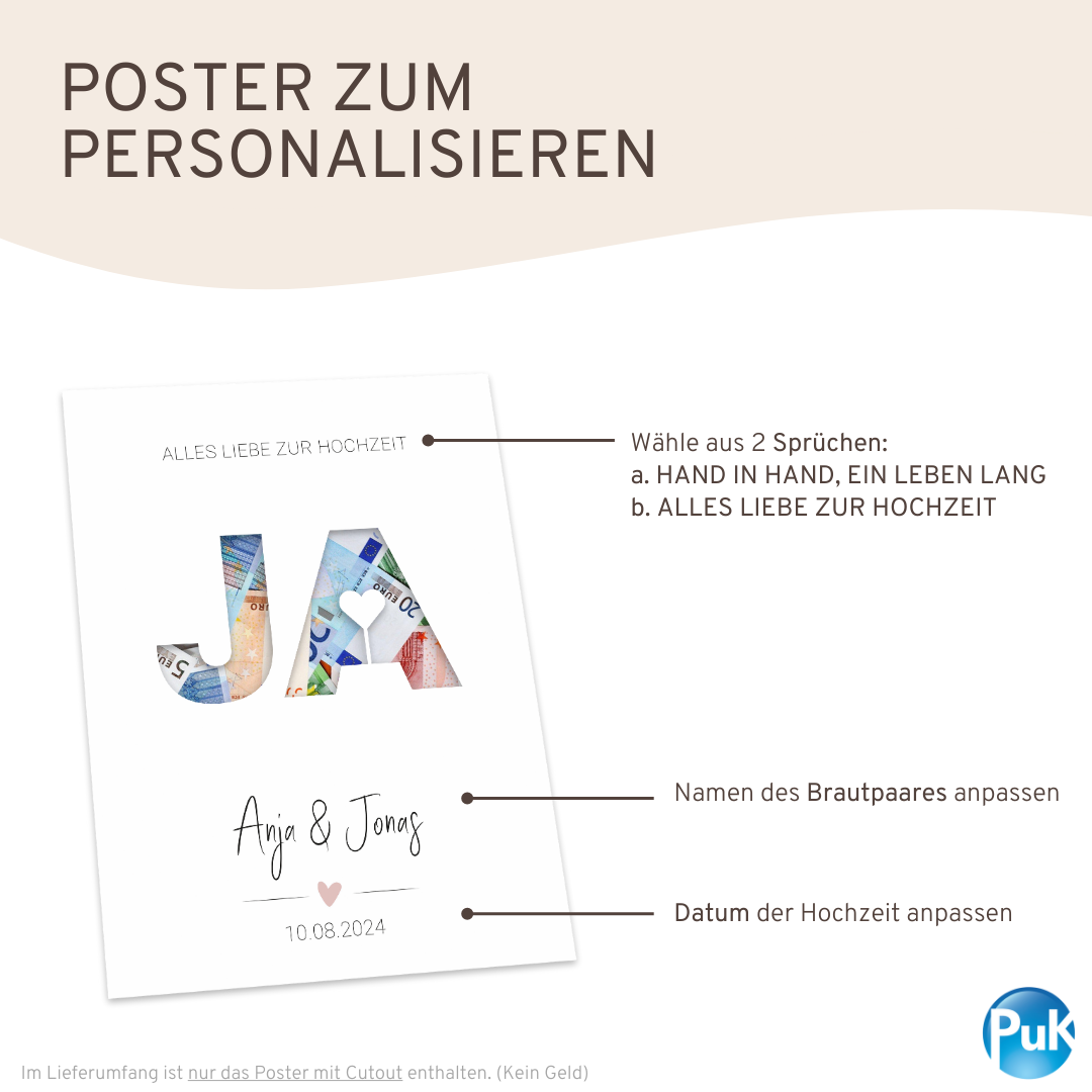 Poster "JA" | Geldgeschenk zur Hochzeit
