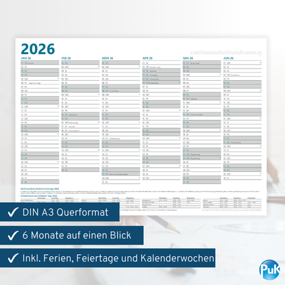 Jahresplaner 2026 DIN A3 - 12 Monate
