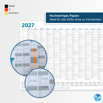 XL Wandkalender 2027 DIN A1+ - 14 Monate gerollt