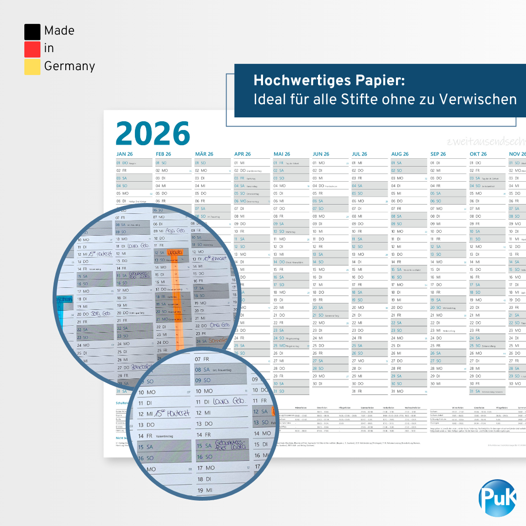 XL Wandkalender 2026 DIN A1 - 12 Monate gefalzt