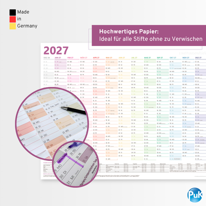 XXL Wandkalender 2027 Bunt - DIN A1+ - 14 Monate gefalzt