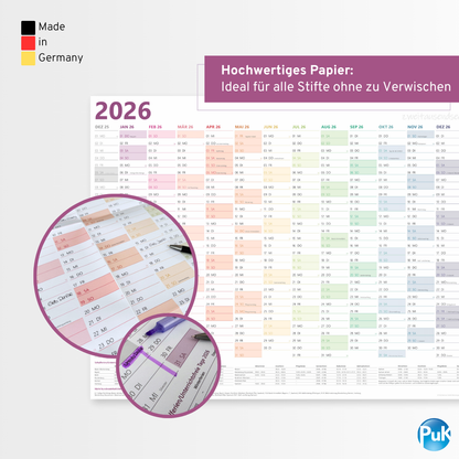 XXL Wandkalender 2026 Bunt - 89x63 cm - 14 Monate gefalzt