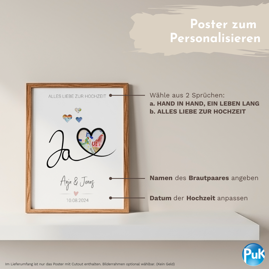 Poster "Ja mit Herz" | Geldgeschenk zur Hochzeit